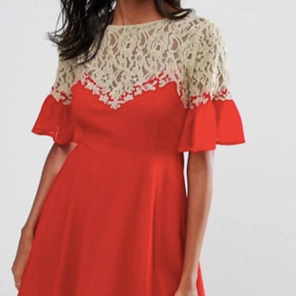 ASOS Skater mini dress with Lace Yoke Detail